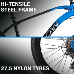 CROW Black Ninja | 21 Speed Geared MTB Cycle| 27.5" Inch Mountain Bike | 27.5 * 2.4 Tires | DISC Brakes | Suspension Fork | Hitensile Steel Frame | for 15+ Years Men/Boys/Girls,