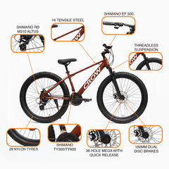 CROW Dominator 21 Speed Cycle for Boys | 15.5 INCH Frame | 29T Mountain Bike | Double Crown Suspension | Jak Dual DISC | Stunt Cycle | Bicycle for Adults |Cycle for Boys 12 to 15 Years.