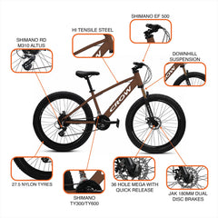 CROW Dominator 21 Speed Cycle for Boys | 15.5 INCH Frame | 27.5T Mountain Bike | Double Crown Suspension | Jak Dual DISC | Stunt Cycle | Bicycle for Adults |Cycle for Boys 12 to 15 Years.