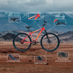 CROW - FIRE STORM Single Speed Cycle | 27.5T Cycle for Boys 12 to 15 Years | Bicycle for Men Adult | Mountain Bike with Front Suspension & Dual Disc Brakes| Unisex 27.5 INCH MTB