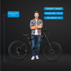 CROW Globetrotter 7 Speed MTB, 27.5 Inch Steel Geared High Performance Mountain Cycle for Men with Front Suspension & Dual disc Brakes | Ideal for 12+ Years, Unisex, Frame Size - 18.5 Inch