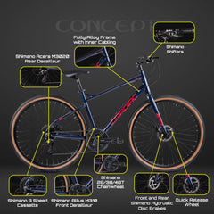 CRADIAC - Concept X | 24 Speed Gear GRAVEL Cycle | 700 * 47 C Bike | Rigid Fork | Aluminium Alloy Frame | Nylon Tires | Shimano hydraulic Dual DISC Brakes | Ideal for 15+ Years Men/Boys/Girls
