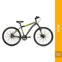CRADIAC Hustler Single Speed 26 inch High Performance Mountain Cycle for Men with Front Suspension & Dual disc Brakes | Ideal for 12+ Years, Unisex, Frame Size - 18.5 Inch