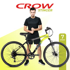 CROW Stinger 21 Gear Cycle | High Performance Mountain Cycle for Men | with Front Suspension & Dual disc Brakes, 26 Inch Tire, Steel Frame MTB | Ideal for 12+ Years, Unisex, Frame Size - 18.5 Inch