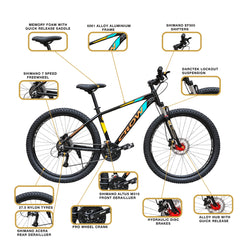CROW - Legend X 21 Speed| 6061 Alloy Cycle 27.5T 21 Speed Gear Bicycle for Men with Front DARCTEK Lockout Suspension & Hydraulic Disc Brake Mountain Bike | Ideal for 15+ Years, Unisex