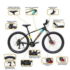 CROW - Legend X 21 Speed| 6061 Alloy Cycle 29T 21 Speed Gear Bicycle for Men with Front DARCTEK Lockout Suspension & Hydraulic Disc Brake Mountain Bike | Ideal for 15+ Years, Unisex