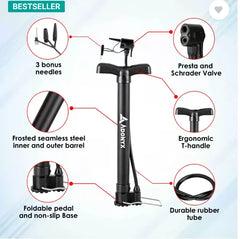 ADONYX Portable Bike Floor |120PSI with Multifunction Needle|Mini Ball, Bicycle Pump (Black)