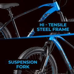 Cradiac Black Ninja Fat Single Speed 26 Inch High Performance Mountain Cycle for Men with Front Suspension & Dual disc Brakes | Ideal for 12+ Years, Unisex, Frame Size - 18.5 Inch