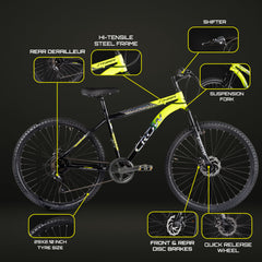 CROW Stinger 21 Gear Cycle | High Performance Mountain Cycle for Men | with Front Suspension & Dual disc Brakes, 26 Inch Tire, Steel Frame MTB | Ideal for 12+ Years, Unisex, Frame Size - 18.5 Inch