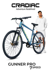 CRADIAC - Gunner PRO | 7 Speed Gear Cycle |700 * 35C Alloy Hybrid Bike | Front Lockout Suspension | Dual Disc Brakes | 6061 Alloy Frame | Ideal for 15+ Years Men/Boys/Girls/Women