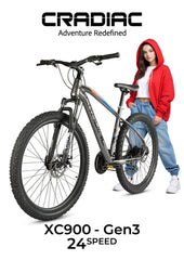 Cradiac XC 900 GEN 3-24 Speed 6061 Alloy Cycle 27.5 T 24 Geared Bicycle for Men with Zoom Lockout Suspension & Dual Disc Brake Mountain Bike | for 14+ Years, Unisex, Frame Size : 18 Inch, Grey