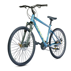 Cradiac Gunner PRO MAX 21 Speed Aluminium Alloy Hybrid Cycle 21 Geared Bicycle for Men with Zoom Lockout Suspension & Dual Disc Brake Hybrid Bike | for 15+ Years, Unisex, Frame Size : 18.5 Inch, Teal Blue