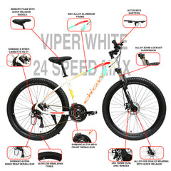 CROW - Viper MAX 24 Speed Aluminium Cycle 29T 24 Geared Bicycle for Men with Front Zoom Lockout Suspension & Jak Dual Disc Brake Mountain Bike | Ideal for 14+ Years, Unisex.