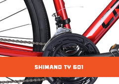 Cradiac Machine LITE 21 Speed Aluminium Alloy Hybrid Cycle 21 Geared Bicycle for Men with Rigid Fork & Dual Disc Brake Hybrid Bike | Ideal for 15+ Years, Unisex, Frame Size : 19.5 Inch, Metalic Red