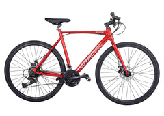 Cradiac Machine 21 Speed Aluminium Alloy Hybrid Cycle 21 Geared Bicycle for Men with Rigid Fork & Dual Disc Brake Hybrid Bike | Ideal for 15+ Years, Unisex, Frame Size : 19.5 Inch, Metalic Red