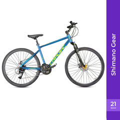 Cradiac Gunner PRO MAX 21 Speed Aluminium Alloy Hybrid Cycle 21 Geared Bicycle for Men with Zoom Lockout Suspension & Dual Disc Brake Hybrid Bike | for 15+ Years, Unisex, Frame Size : 18.5 Inch, Teal Blue