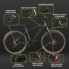 CRADIAC Alpha PRO X | 6061 Alloy Cycle| 29 T 21 Speed Gear | Bicycle for Men with Front Remote Lockout Suspension & Dual Disc Brake Mountain Bike | Ideal for 15+ Years, Unisex, Frame Size : 18 inch