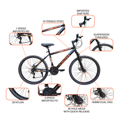 CROW - ATOM 21 Speed Gear Cycle | 29" T Cycle for Boys 12 to 15 Years | Bicycle for Men Adult | Mountain Bike with Front Suspension & Dual Disc Brakes| Unisex MTB Cycle for Men |