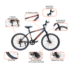 CROW - ATOM 7 Speed Gear Cycle for Boys |29" T Cycle for Boys 12 to 15 Years| Bicycle for Men Adult |MTB with Front Suspension & Dual disc Brakes | Unisex 29" INCH MTB |
