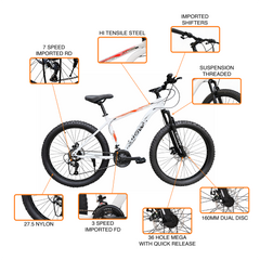CROW - ATOM PRO 21 Speed Gear Cycle | 27.5" T Cycle for Boys 12 to 15 Years | Bicycle for Men Adult | Mountain Bike with Front Suspension & Dual Disc Brakes| Unisex 27.5 INCH MTB Cycle for Men