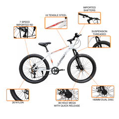 CROW - ATOM PRO 7 Speed Gear Cycle for Boys |26" T Cycle for Boys 12 to 15 Years| Bicycle for Men Adult |MTB with Front Suspension & Dual disc Brakes | Unisex 26" INCH MTB
