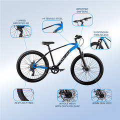 CROW - Black Ninja 7 Speed Gear Cycle | 29" T Cycle for Boys 12 to 15 Years | Bicycle for Men Adult | Mountain Bike with Front Suspension &amp; Dual Disc Brakes| Unisex MTB Cycle for Men |