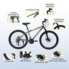 CROW - CROSS TRAK 21 Speed Gear Cycle for Boys |27.5" T Cycle for Boys 12 to 15 Years| Bicycle for Men Adult |MTB with Front Suspension & Dual disc Brakes | Unisex 27.5" INCH MTB