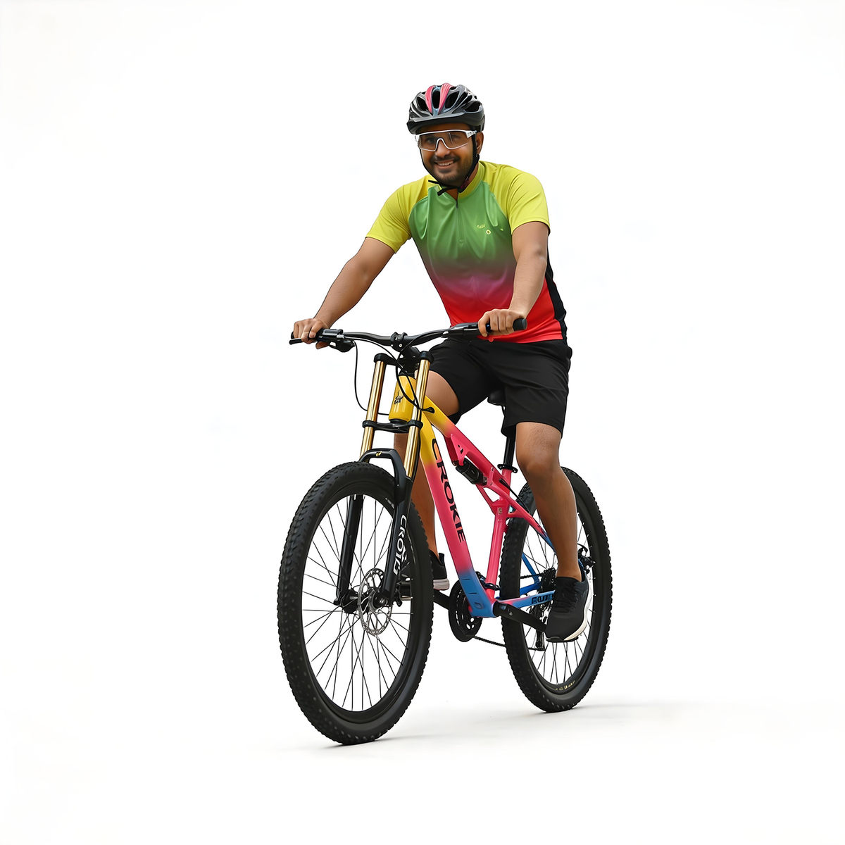 CROW Rookie 8 Speed | 27.5" Mountain Bicycle for Men with Dual Suspension Fork | Jak Dual disc Brakes | 8 Speed Gear Cycle for Boys with 5.4 to 5.8FT |