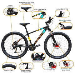 CROW - Legend LITE  21 Speed| 6061 Alloy Cycle 29T 21 Speed Gear Bicycle for Men with Front Lockout Suspension & Dual Disc Brake Mountain Bike | Ideal for 15+ Years, Unisex, Frame Size : 18 inch