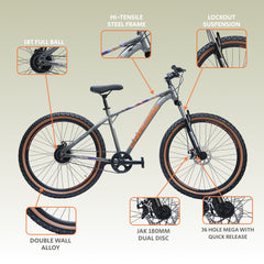 CRADIAC Dexter Single Speed | 18.5 INCH HI-TENSILE Steel Frame | 27.5T Mountain Bike | Front Suspension | Dual DISC