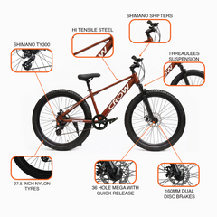 CROW Dominator 7 Speed Cycle for Boys | 15.5 INCH Frame | 27.5T Mountain Bike | Double Crown Suspension | Jak Dual DISC | Stunt Cycle | Bicycle for Adults |Cycle for Boys 12 to 15 Years.