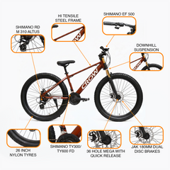 CROW Dominator PRO 21 Speed Mountain Bike for Boys | 15.5 Inch Frame | 26T Wheels | Double Crown Suspension | Jak Dual Disc | Stunt Cycle | Bicycle for Adults | Cycle for Boys