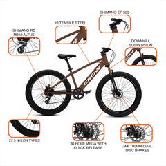 CROW Dominator 7 Speed Cycle for Boys | 15.5 INCH Frame | 27.5T Mountain Bike | Double Crown Suspension | Jak Dual DISC | Stunt Cycle | Bicycle for Adults |Cycle for Boys 12 to 15 Years.