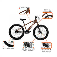 CROW Dominator Single Speed Cycle for Boys | 15.5 INCH Frame | 27.5T Mountain Bike | Double Crown Suspension | Jak Dual DISC | Stunt Cycle | Bicycle for Adults |Cycle for Boys 12 to 15 Years.