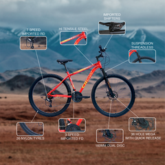 CROW - FIRE STORM  21 Speed Gear Cycle | 26" T Cycle for Boys 12 to 15 Years | Bicycle for Men Adult | Mountain Bike with Front Suspension & Dual Disc Brakes| Unisex 26 INCH MTB Cycle for Men