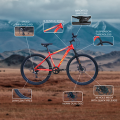 CROW - FIRE STORM  7 Speed Gear Cycle for Boys |29" T Cycle for Boys 12 to 15 Years| Bicycle for Men Adult |MTB with Front Suspension & Dual disc Brakes | Unisex 29" INCH MTB