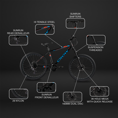 CROW Globetrotter 21 Speed MTB, 26 Inch Steel Geared High Performance Mountain Cycle for Men with Front Suspension & Dual disc Brakes | Ideal for 12+ Years, Unisex, Frame Size - 18.5 Inch