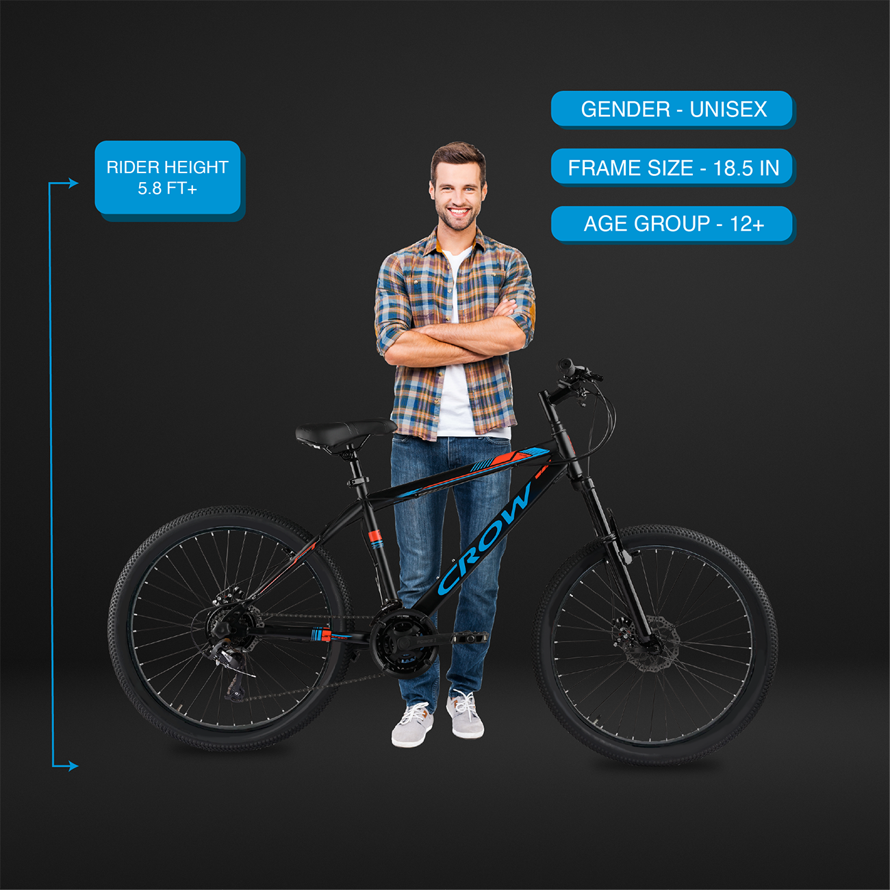 geared performance CROW Globetrotter 21 Speed MTB, 27.5 Inch Steel Geared High Performance Mountain Cycle for Men with Front Suspension & Dual disc Brakes