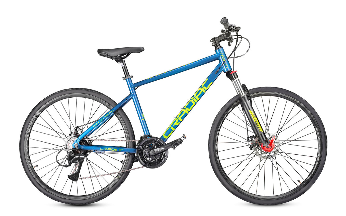 Cradiac Gunner PRO 21 Speed Aluminium Alloy Hybrid Cycle 21 Geared Bicycle for Men with Front Lockout Suspension & Disc Brake Hybrid Bike | Ideal for 15+ Years, Unisex, Frame Size : 18.5 Inch, Teal Blue