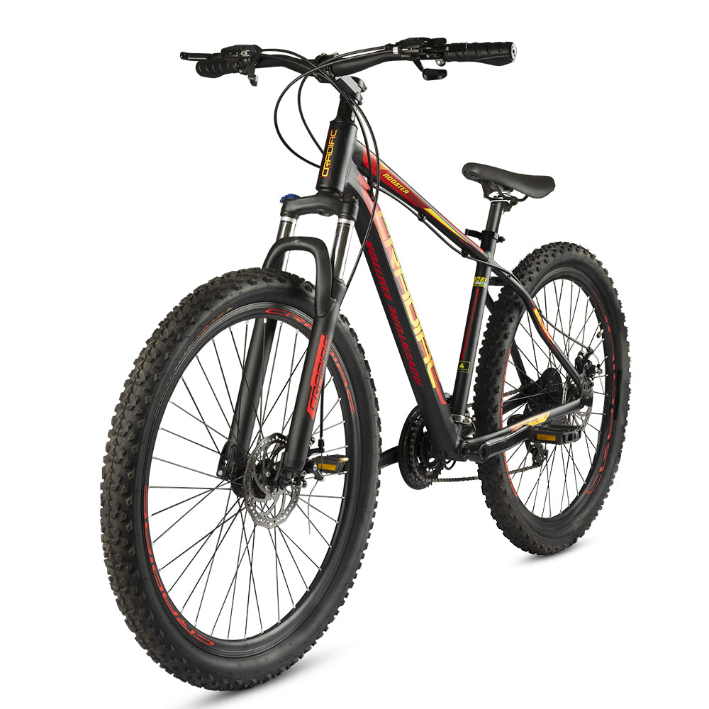 CRADIAC Rooster 21 Speed 6061 Alloy MTB Cycle 29T 21 Speed Gear Bicycle For Men With Front Lockout Suspension & Dual Disc Brake Mountain Bike | Ideal For 15+ Years, Unisex, 18 Inch, Black, Red
