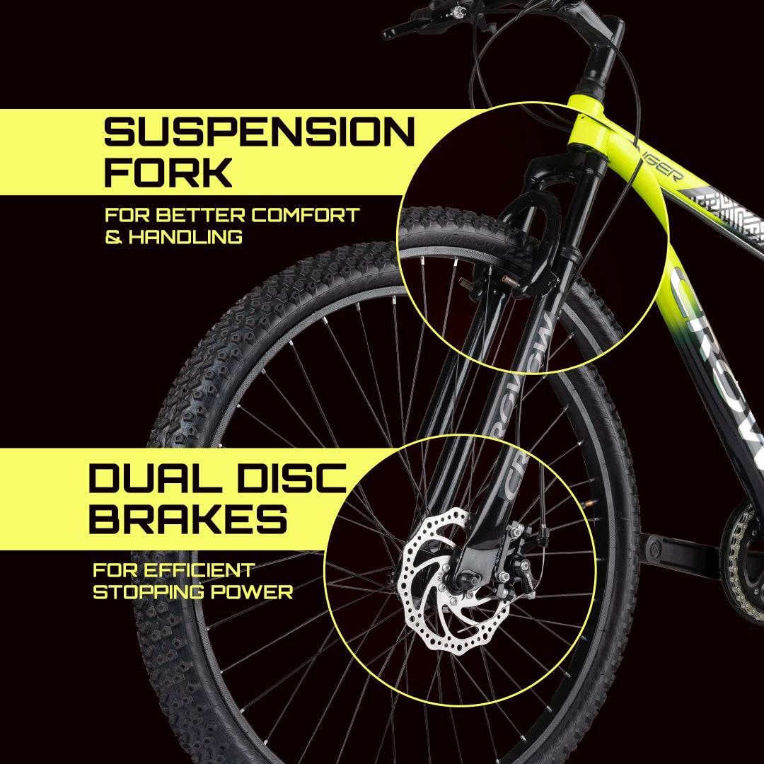 CROW Stinger 21 Gear Cycle | High Performance Mountain Cycle for Men | with Front Suspension & Dual disc Brakes, 26 Inch Tire, Steel Frame MTB