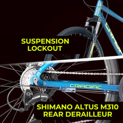 CRADIAC - Gunner PRO | 7 Speed Gear Cycle |700 * 35C Alloy Hybrid Bike | Front Lockout Suspension | Dual Disc Brakes | 6061 Alloy Frame | Ideal for 15+ Years Men/Boys/Girls/Women