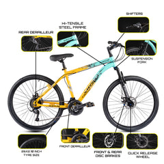 CROW Hustler 21 Gear Cycle |  High Performance Mountain Cycle for Men | with Front Suspension & Dual disc Brakes, 26 Inch Tire, Steel Frame MTB | Ideal for 12+ Years, Unisex, Frame Size - 18.5 Inch