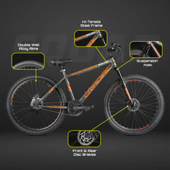 Cradiac Squad Single Speed High Performance Steel Mountain Cycles for Men with Front Suspension & Dual Disc Brake MTB Bike 29 T | Ideal for 15+ Years, Unisex, Frame Size : 18.5 inch