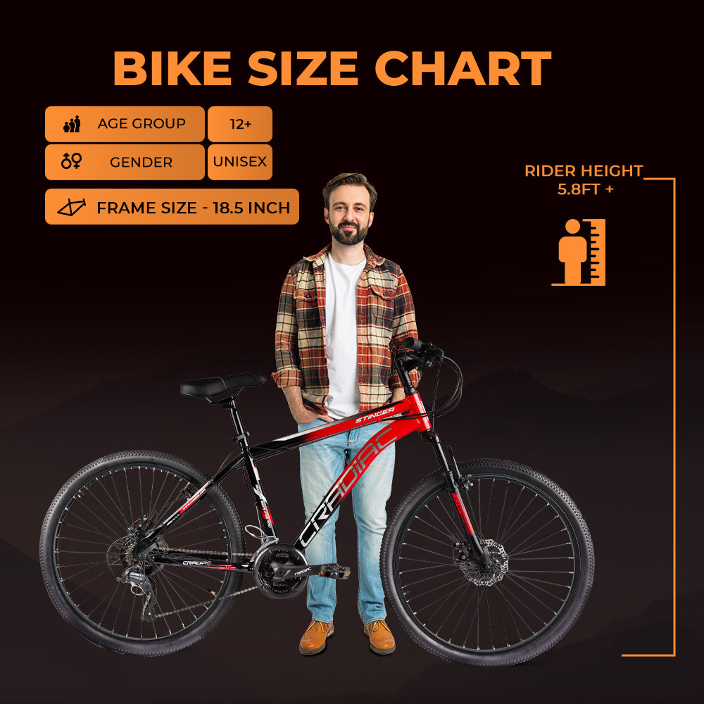 21 gear cycle CRADIAC Stinger X7-21 Speed Cycle for Men with Dual Disc Brakes & Front Suspension Fork, 29 T 21 Speed Bicycle for Adults with Hitensile Steel Frame,