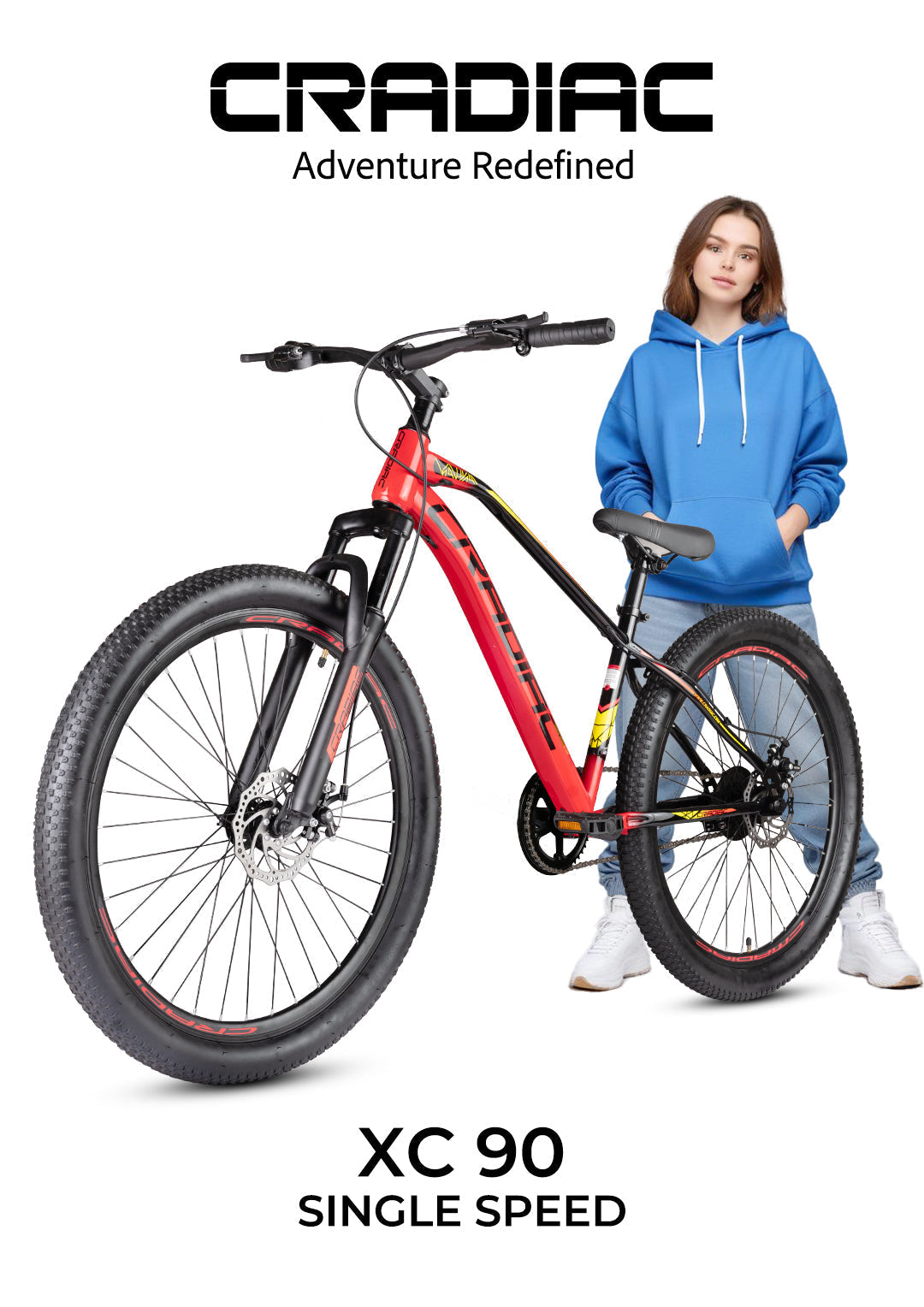 Cradiac XC 90 Single Speed High Performance Steel Mountain Cycles for Men with Front Suspension & Dual Disc Brake MTB Bike 27.5 T | Ideal for 14+ Years, Unisex, Frame Size : 18.5 inch