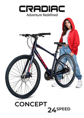 CRADIAC - Concept | 24 Speed Gear Hybrid Cycle | 700 * 35 C Bike | Rigid Fork | Aluminium Alloy Frame | 700 * 35C Nylon Tires | Dual DISC Brakes | Ideal for 15+ Years Men/Boys/Girls