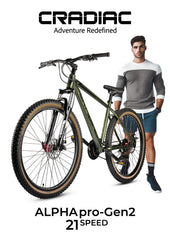 CRADIAC Alpha PRO GEN 2-21 Speed 6061 Alloy Cycle 27.5 T 21 Speed Gear Bicycle For Men With Front Zoom Lockout Suspension & Dual Disc Brake Mountain Bike | 15+ Years, Unisex, 18 Inch, Militorygreen