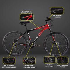 CRADIAC Stinger X7-21 Speed Cycle for Men with Dual Disc Brakes & Front Suspension Fork, 29 T 21 Speed Bicycle for Adults with Hitensile Steel Frame, Ideal for 12+ Years Unisex, 18.5 Inch Frame