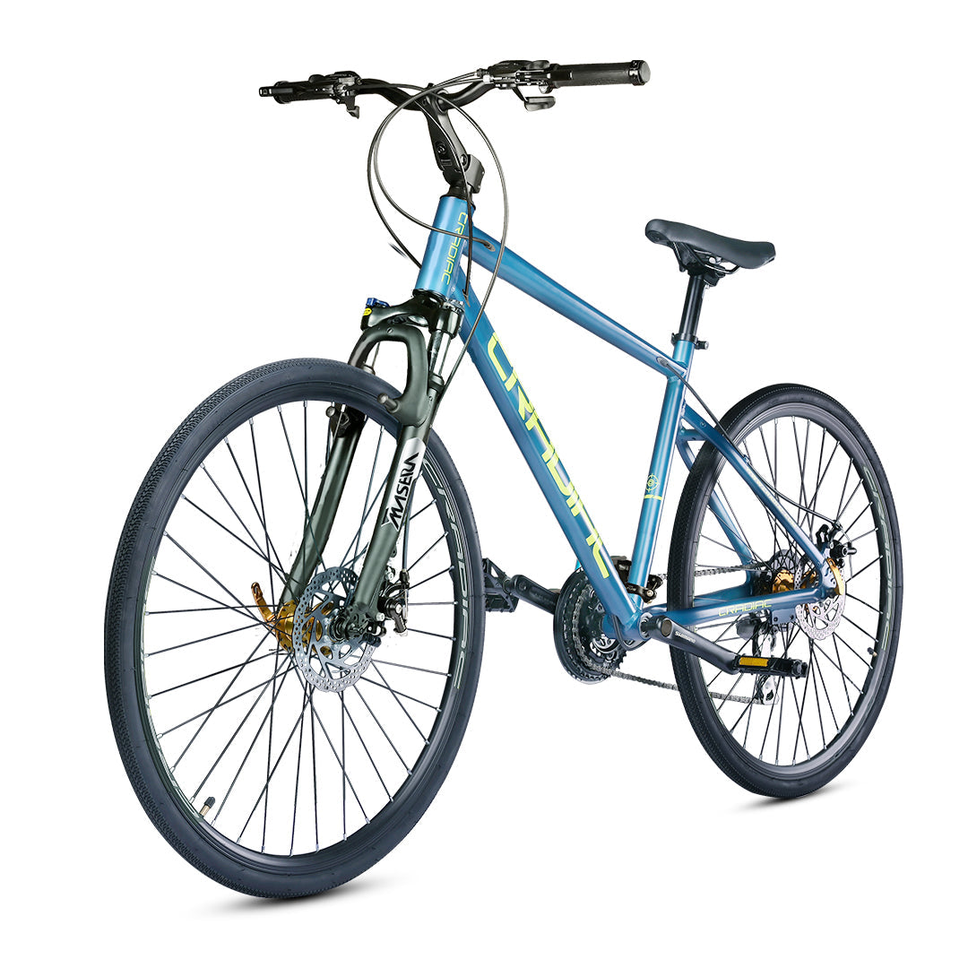 Cradiac Gunner PRO MAX 21 Speed Aluminium Alloy Hybrid Cycle 21 Geared Bicycle for Men with Zoom Lockout Suspension & Dual Disc Brake Hybrid Bike | for 15+ Years, Unisex, Frame Size : 18.5 Inch, Teal Blue